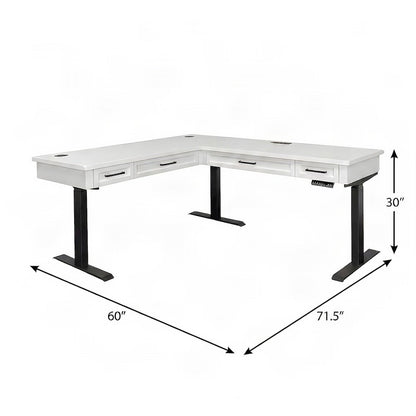 Wood L-Shaped Electric Sit Stand Desk with Return, Height Adjust, White