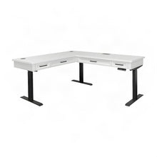 Wood L-Shaped Electric Sit Stand Desk with Return, Height Adjust, White