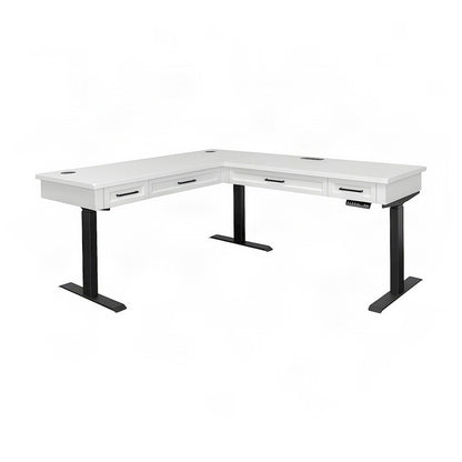 Wood L-Shaped Electric Sit Stand Desk with Return, Height Adjust, White