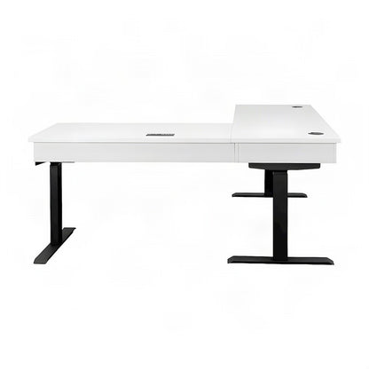 Wood L-Shaped Electric Sit Stand Desk with Return, Height Adjust, White