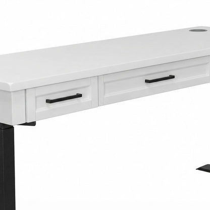 Wood L-Shaped Electric Sit Stand Desk with Return, Height Adjust, White