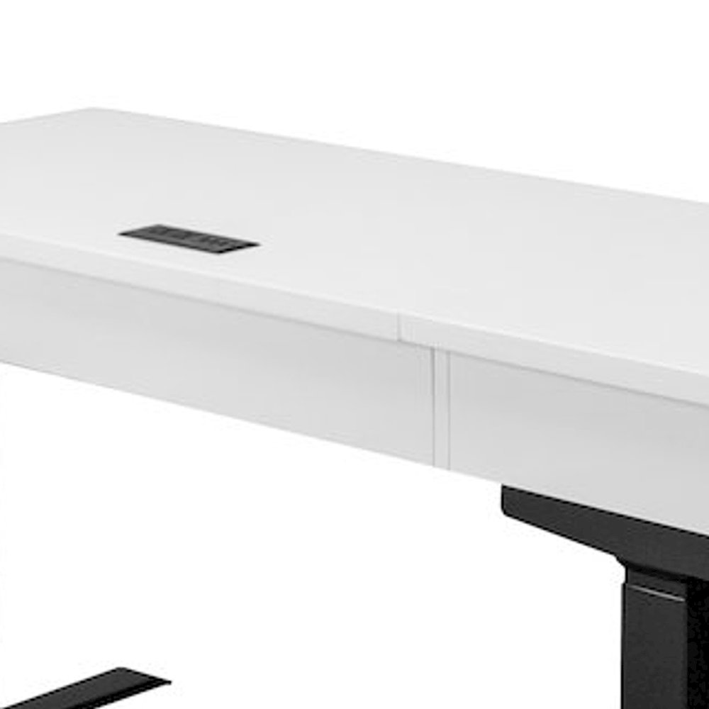 Wood L-Shaped Electric Sit Stand Desk with Return, Height Adjust, White