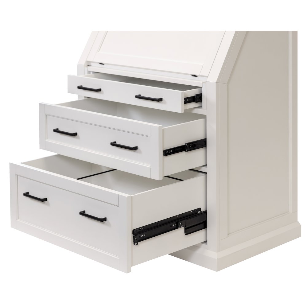 Modern Wood Drop-Lid Secretary Desk, Fully Assembled, White