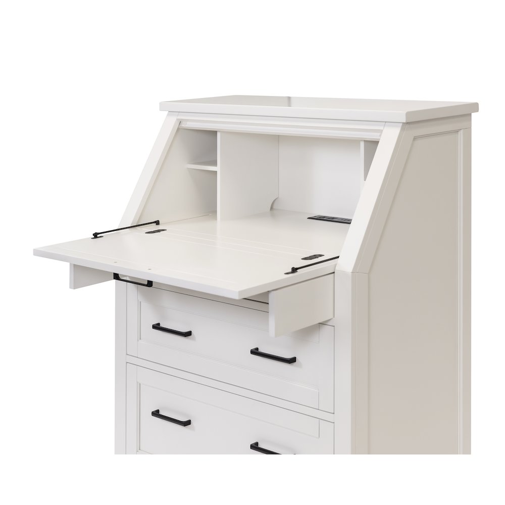 Modern Wood Drop-Lid Secretary Desk, Fully Assembled, White