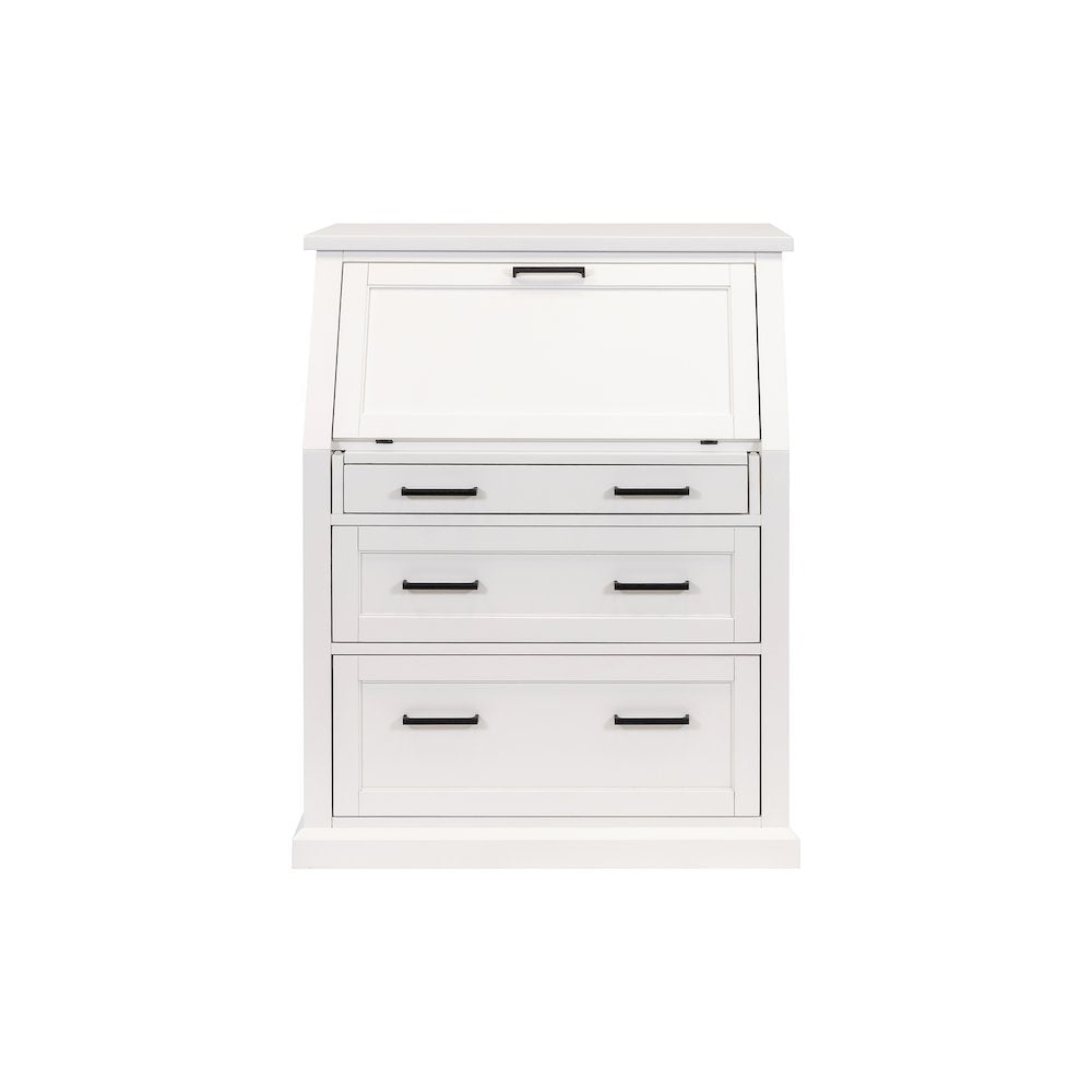 Modern Wood Drop-Lid Secretary Desk, Fully Assembled, White