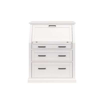Modern Wood Drop-Lid Secretary Desk, Fully Assembled, White