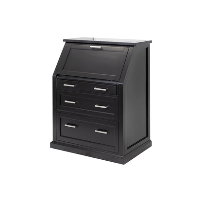Modern Wood Drop-Lid Secretary Desk, Fully Assembled, Black