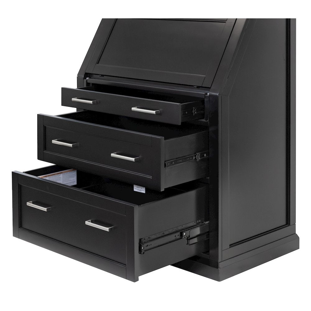 Modern Wood Drop-Lid Secretary Desk, Fully Assembled, Black