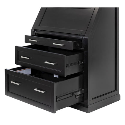 Modern Wood Drop-Lid Secretary Desk, Fully Assembled, Black