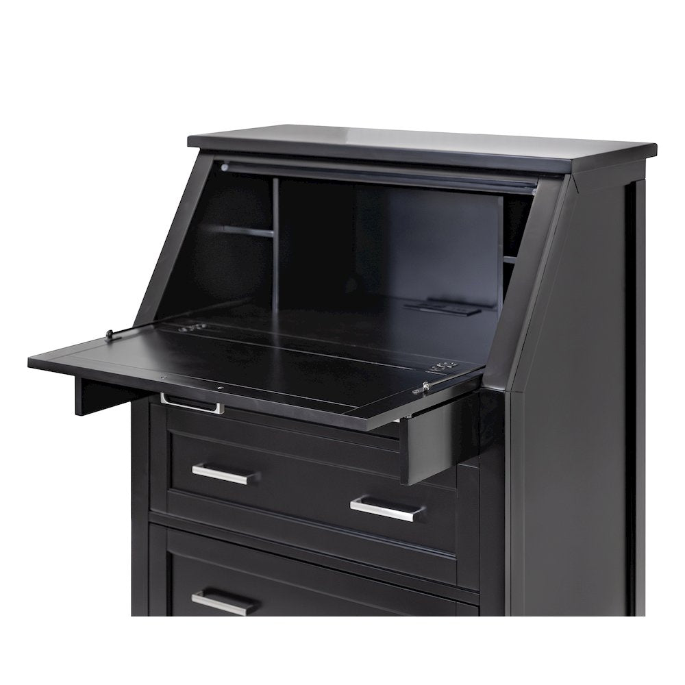 Modern Wood Drop-Lid Secretary Desk, Fully Assembled, Black