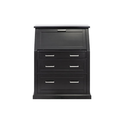 Modern Wood Drop-Lid Secretary Desk, Fully Assembled, Black