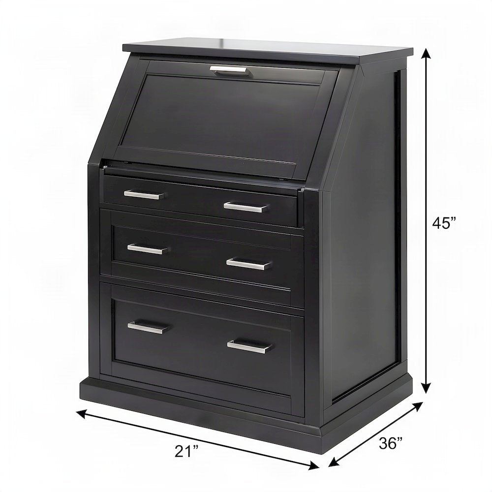 Modern Wood Drop-Lid Secretary Desk with Storage and Drawers, Black