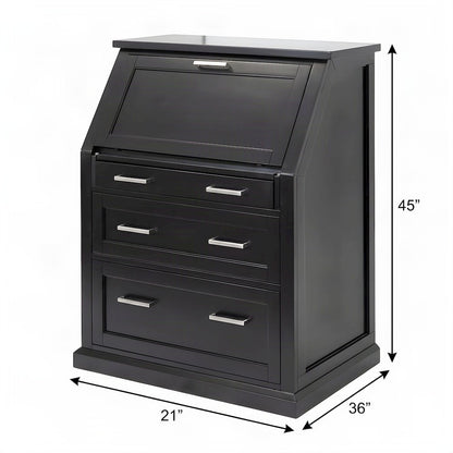 Modern Wood Drop-Lid Secretary Desk with Storage and Drawers, Black