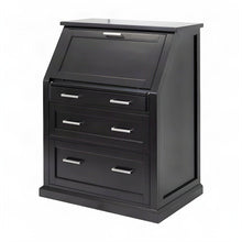Modern Wood Drop-Lid Secretary Desk with Storage and Drawers, Black