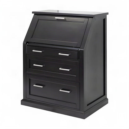Modern Wood Drop-Lid Secretary Desk with Storage and Drawers, Black