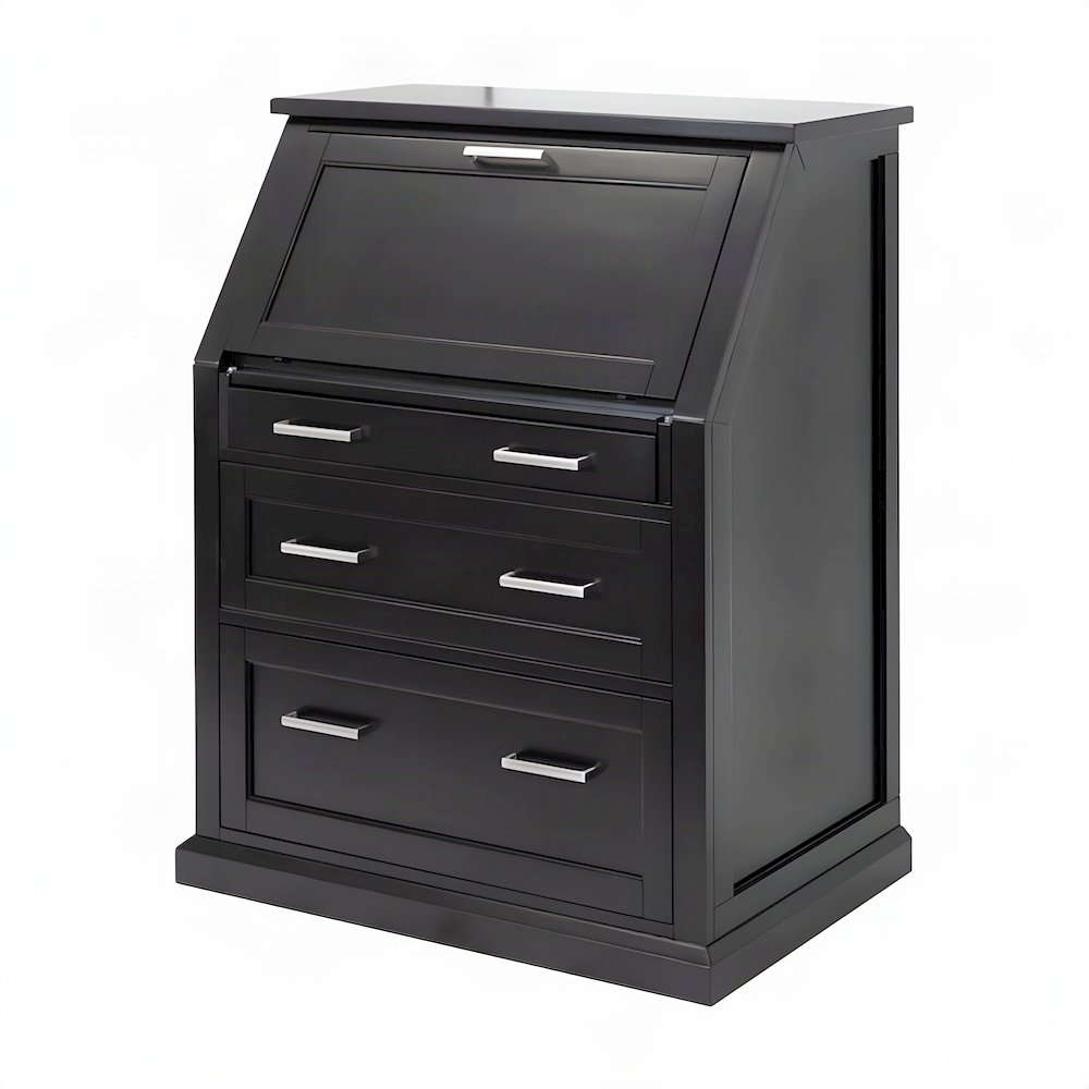 Modern Wood Drop-Lid Secretary Desk with Storage and Drawers, Black