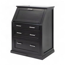Modern Wood Drop-Lid Secretary Desk with Storage and Drawers, Black