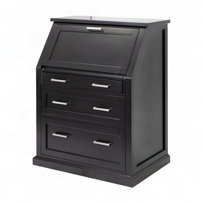 Modern Wood Drop-Lid Secretary Desk with Storage and Drawers, Black