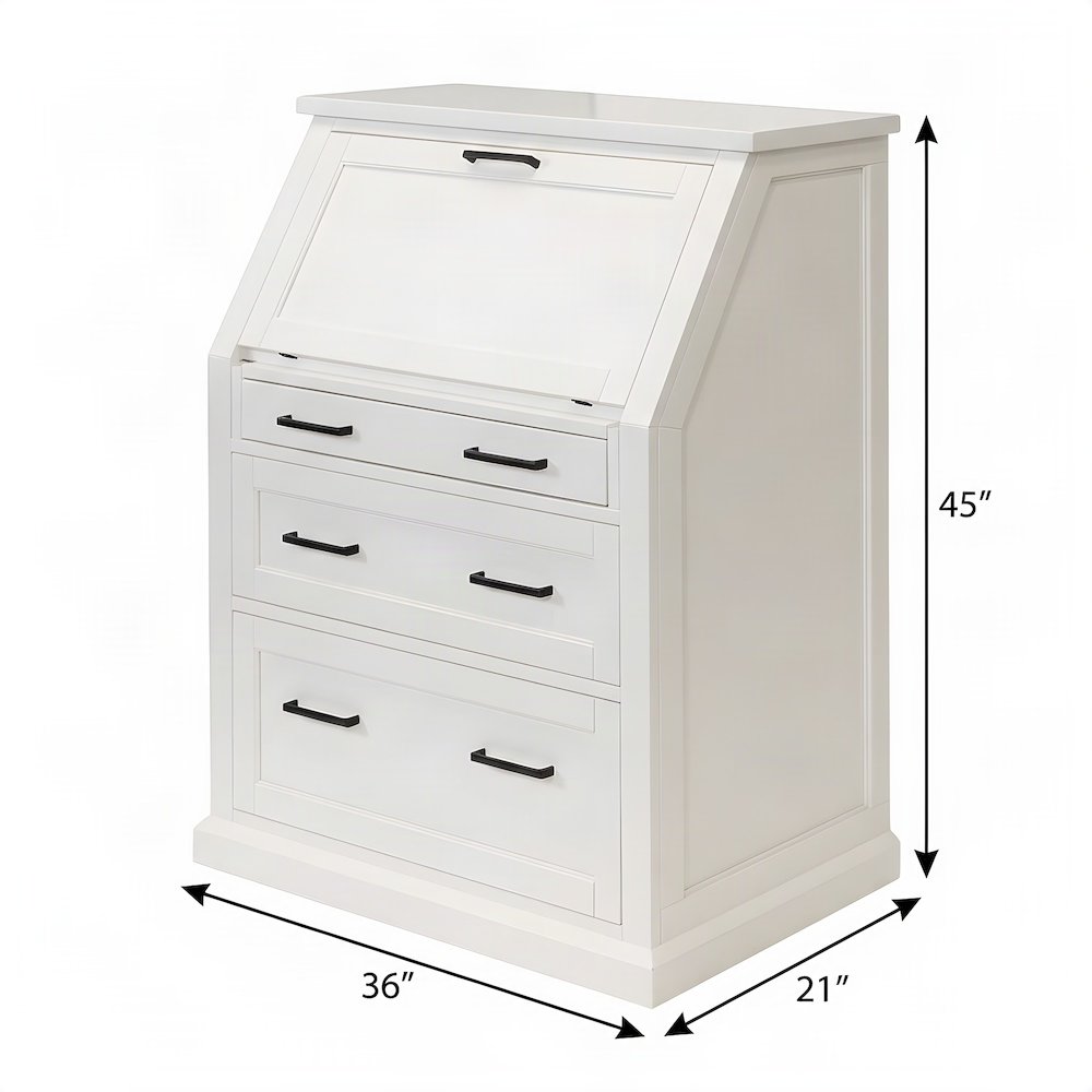 Modern Wood Drop-Lid Secretary Desk with Storage and Drawers, White