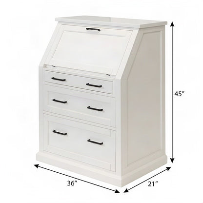 Modern Wood Drop-Lid Secretary Desk with Storage and Drawers, White