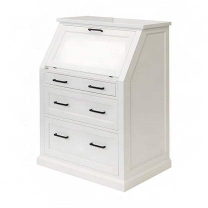Modern Wood Drop-Lid Secretary Desk with Storage and Drawers, White