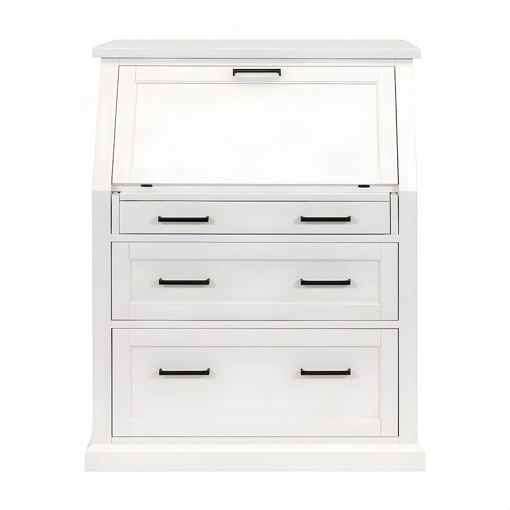 Modern Wood Drop-Lid Secretary Desk with Storage and Drawers, White