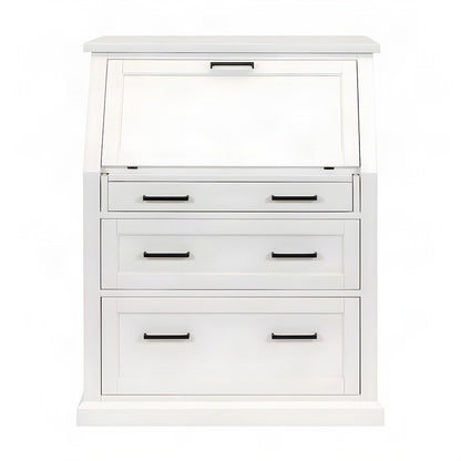 Modern Wood Drop-Lid Secretary Desk with Storage and Drawers, White