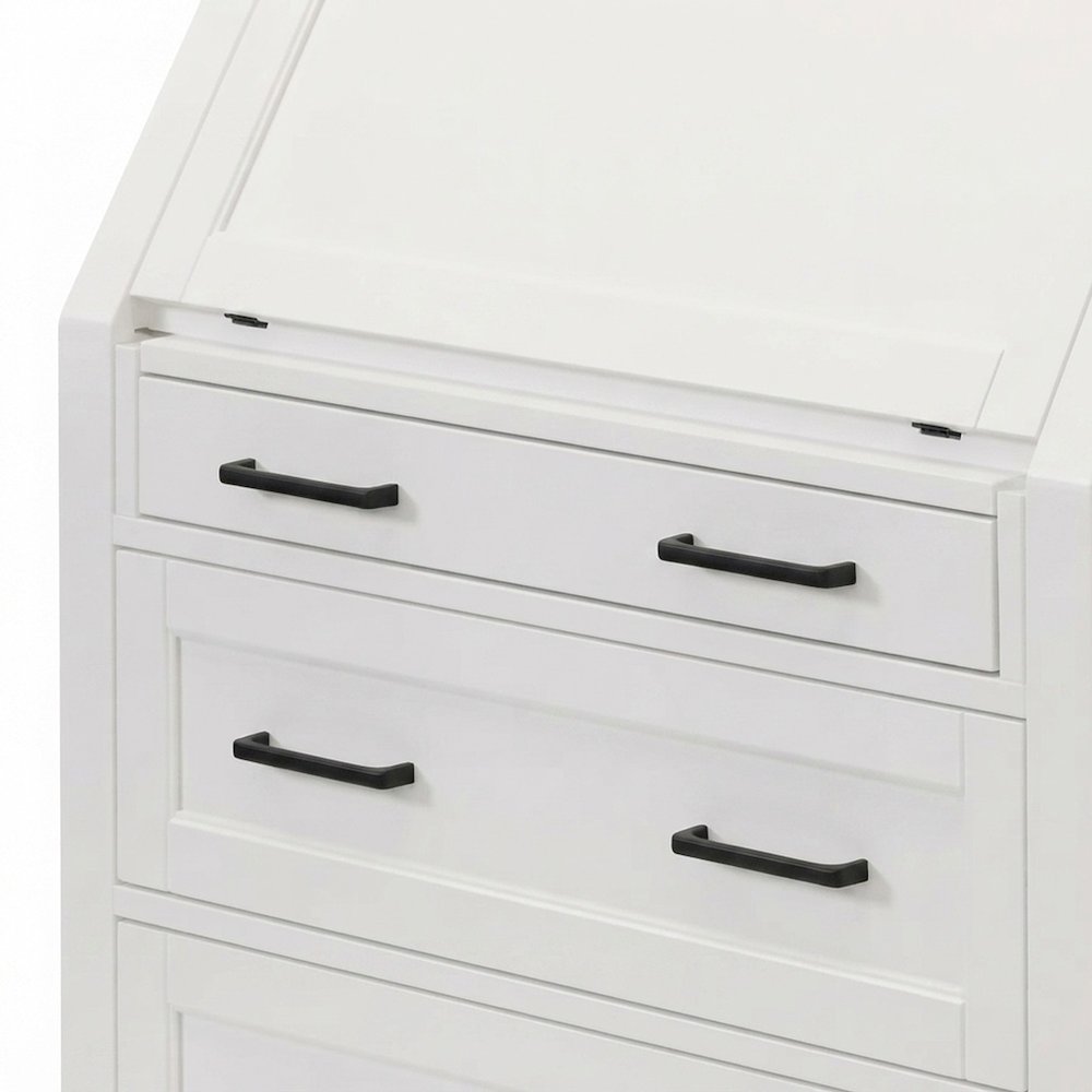 Modern Wood Drop-Lid Secretary Desk with Storage and Drawers, White