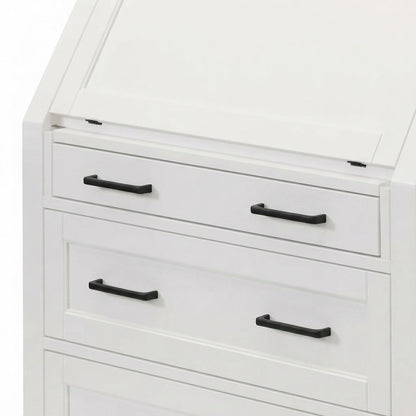 Modern Wood Drop-Lid Secretary Desk with Storage and Drawers, White