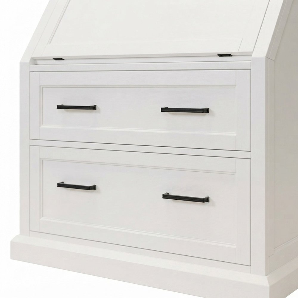 Modern Wood Drop-Lid Secretary Desk with Storage and Drawers, White