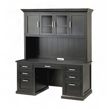 Wood Hutch Desk with Doors, Shelves, and Tall Storage Cabinet, Black