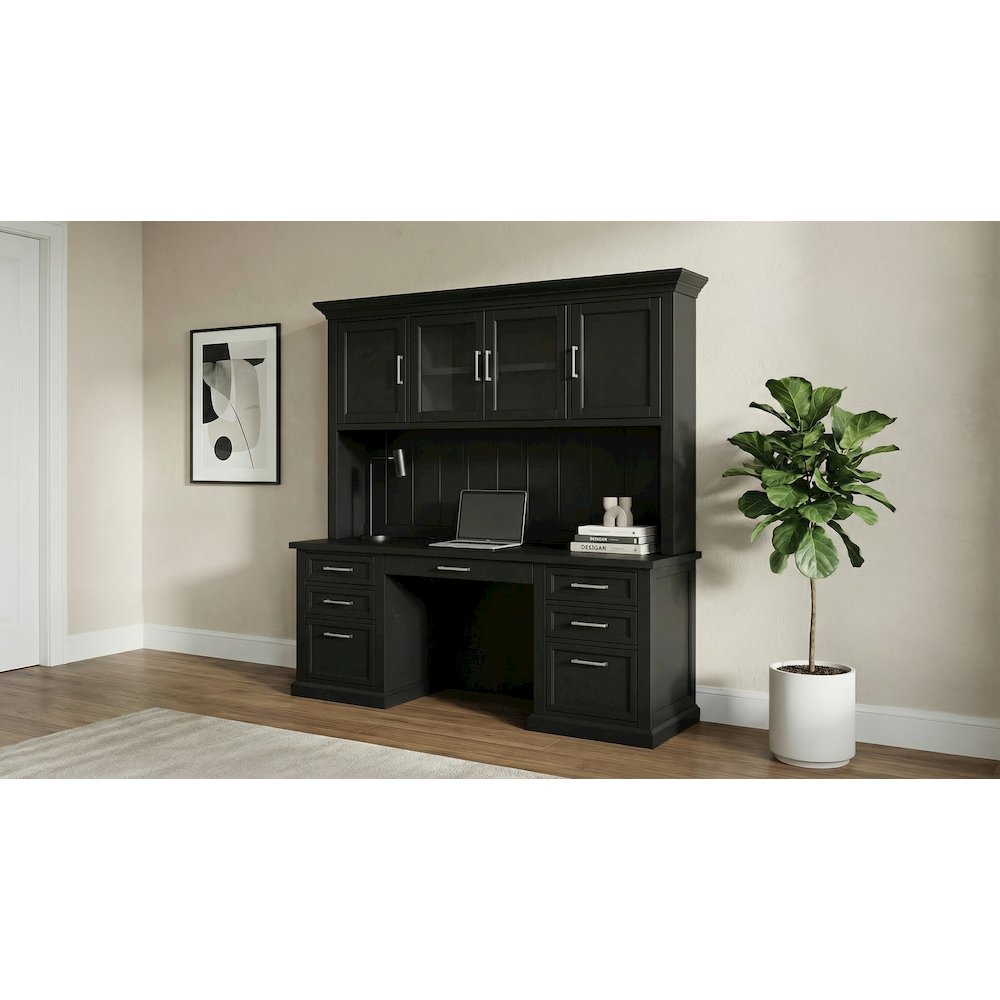 Modern Wood Hutch With Doors and Desk, Storage Hutch and Credenza