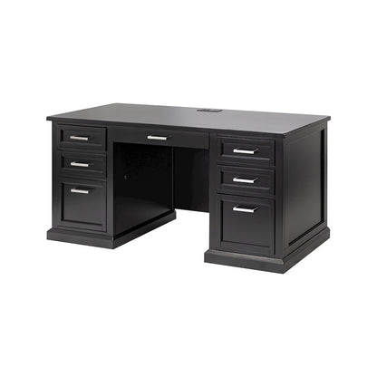 Modern Wood Desk, Office Writing Table, Credenza, Fully Assembled, Black