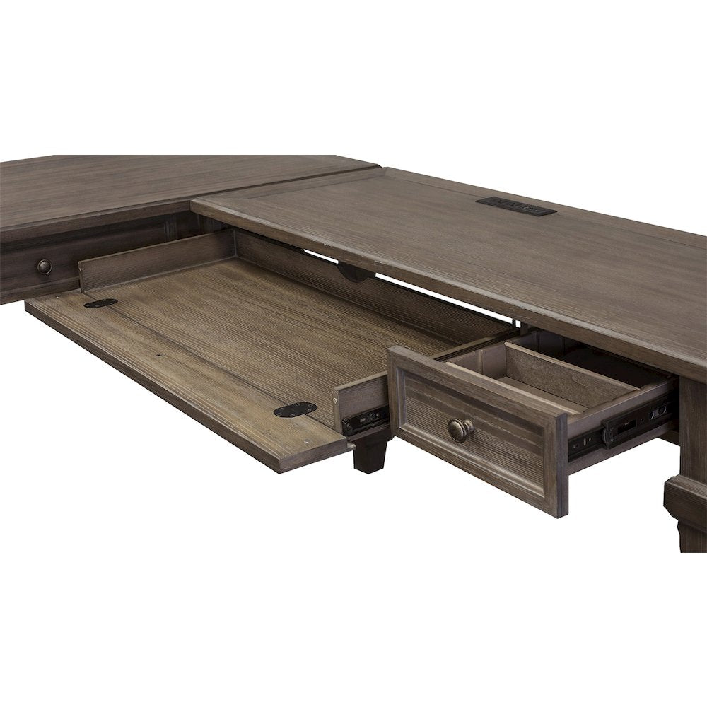 Carson Wood Open L-Desk & Return, Gray
