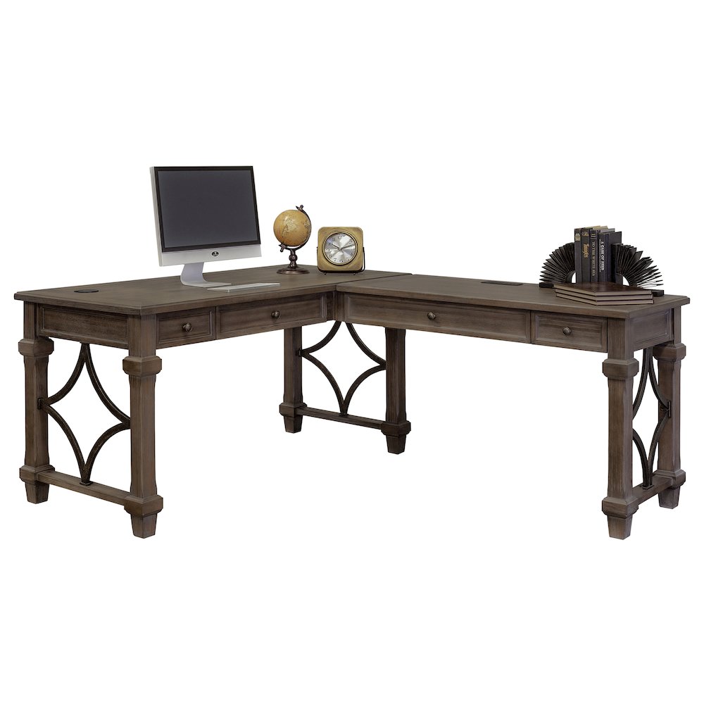 Carson Wood Open L-Desk & Return, Gray