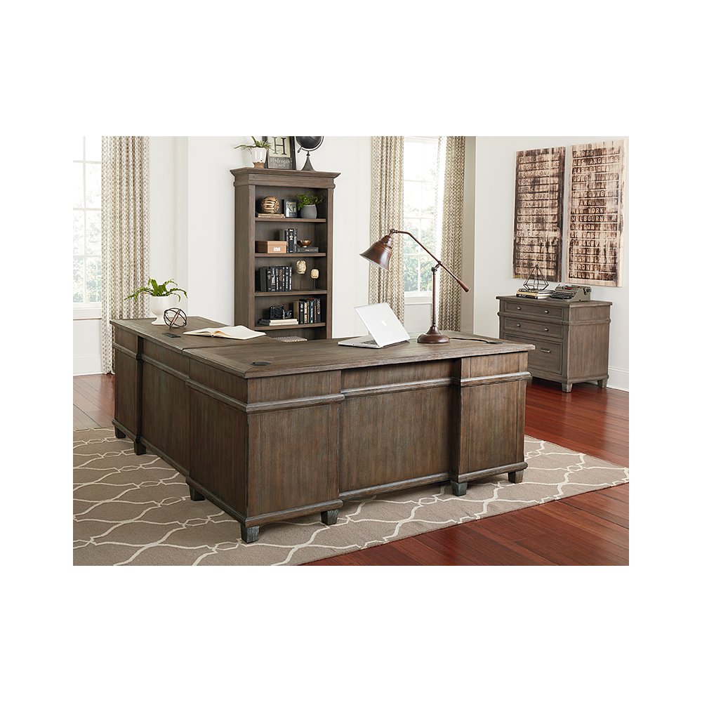 Carson Wood L-Desk & Return, Writing Table, Office Desk, Gray