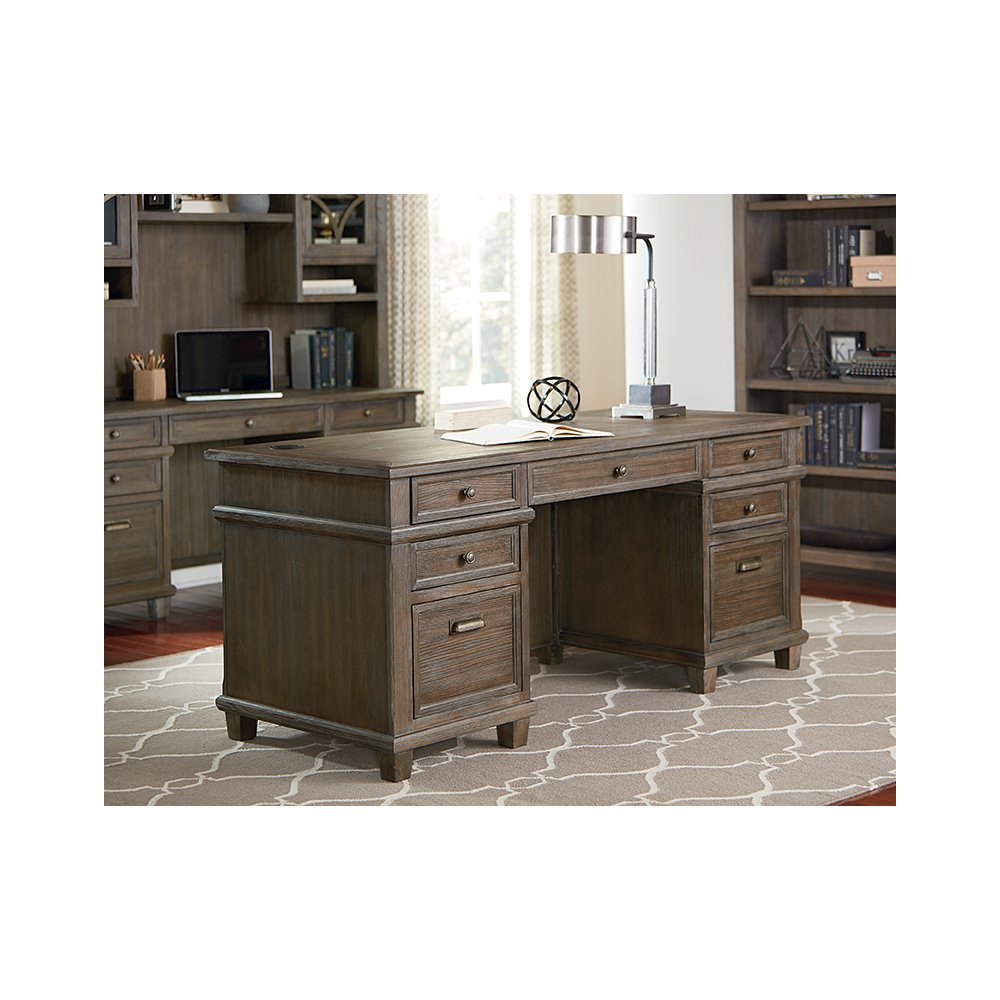 Carson Wood Double Pedestal Executive Desk, Gray