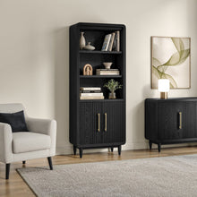 Modern Wood Bookcase Doors, Office Shelving Storage Cabinet, Assembled, Black