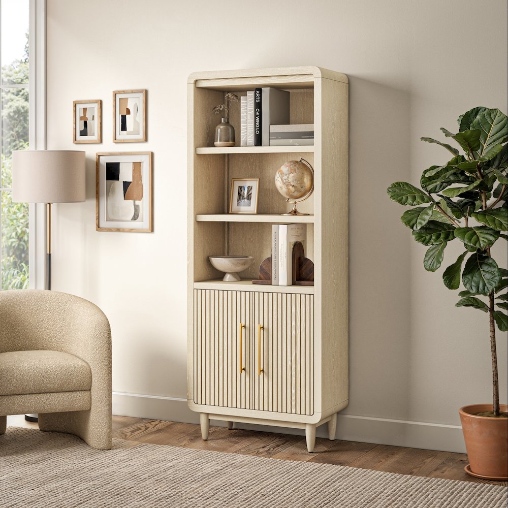 Modern Wood Bookcase Doors, Office Shelving Storage Cabinet, Assembled, White