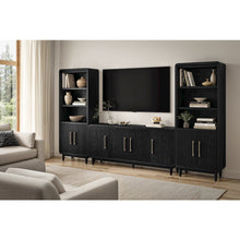 Modern 72" TV Console 2 Bookcases, 4-Door Ent. Stand, Cabinet, Asm, Black
