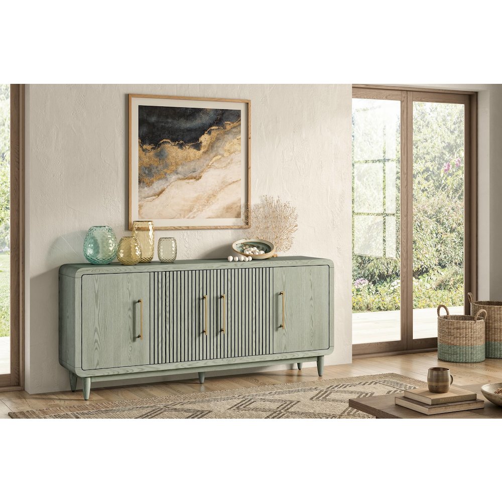 Modern 72" TV Console, 4-Door Entertainment Stand, Wood Cabinet, Asm, Pistachio