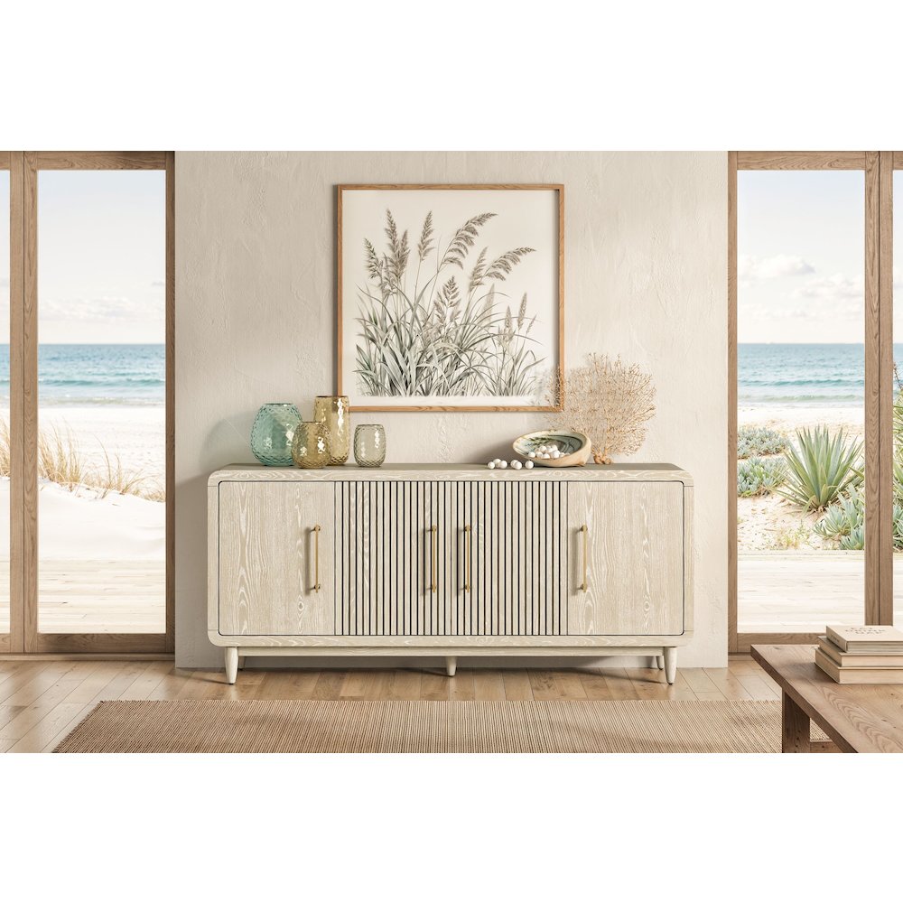 Modern 72" TV Console, 4-Door Entertainment Stand, Wood Cabinet, Asm, White