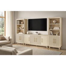 Modern 72" TV Console 2 Bookcases, 4-Door Ent. Stand, Cabinet, Asm, White