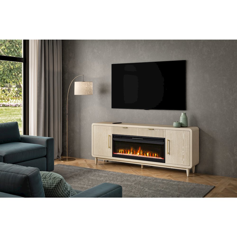 80" Modern Fireplace Console, Entertainment Storage, TV Stand, Assembled, White