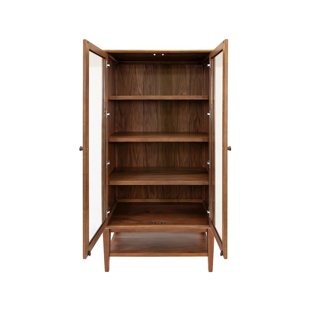 Mid-Century Modern Wood Dining Display Cabinet, Kitchen Storage, Bookcase, Brown