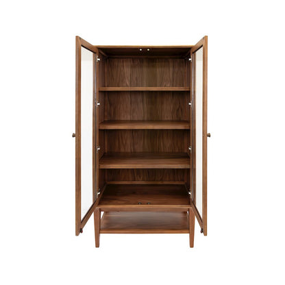 Mid-Century Modern Wood Dining Display Cabinet, Kitchen Storage, Bookcase, Brown