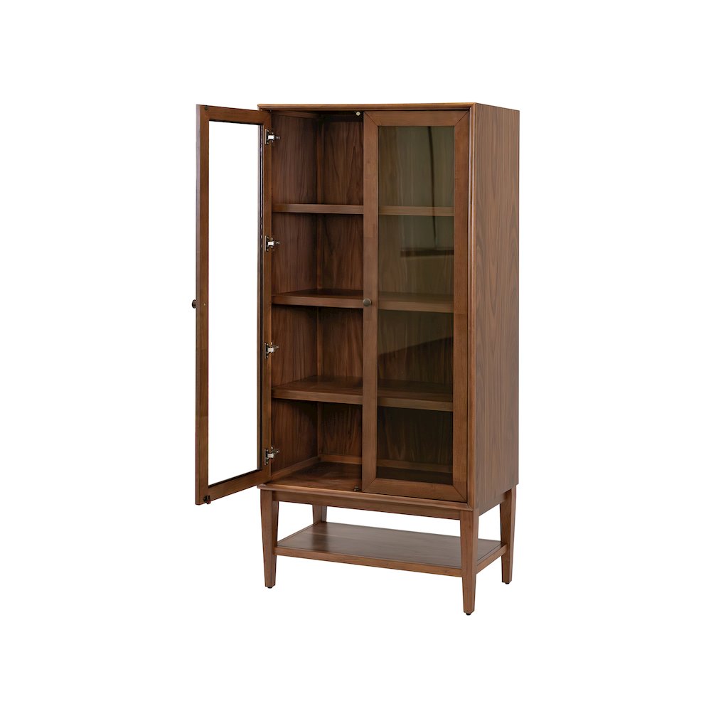 Mid-Century Modern Wood Dining Display Cabinet, Kitchen Storage, Bookcase, Brown