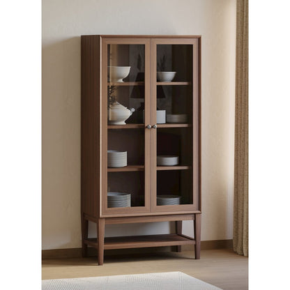 Mid-Century Modern Wood Dining Display Cabinet, Kitchen Storage, Bookcase, Brown