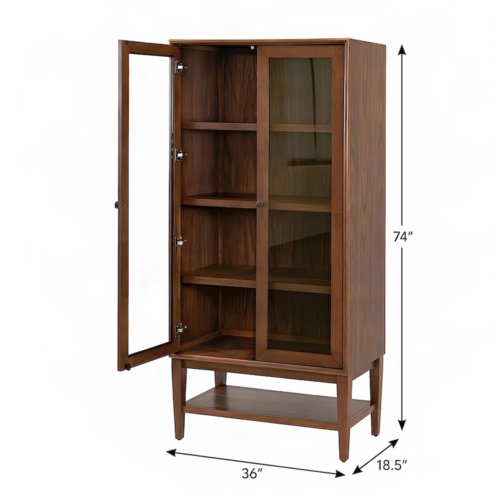 Mid-Century Modern Wood Bookcase with Cabinet Doors and Shelves, Brown