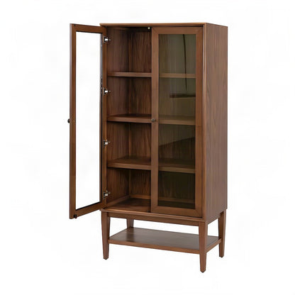 Mid-Century Modern Wood Bookcase with Cabinet Doors and Shelves, Brown